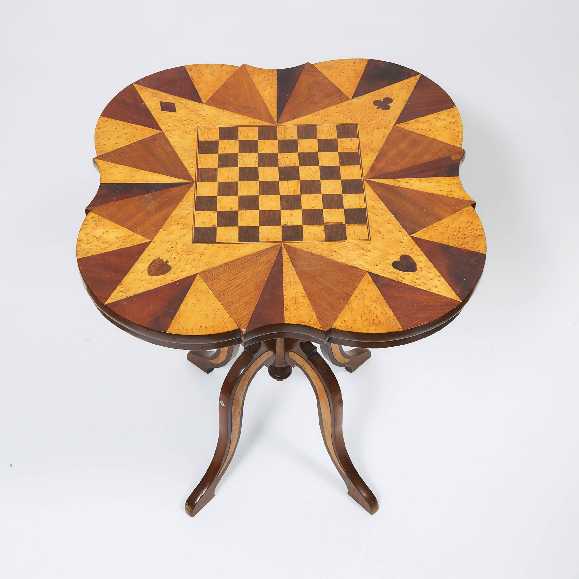 Ontario Bird's Eye Maple and Mahogany Games Table, Waterloo County, 1st half, 19th century