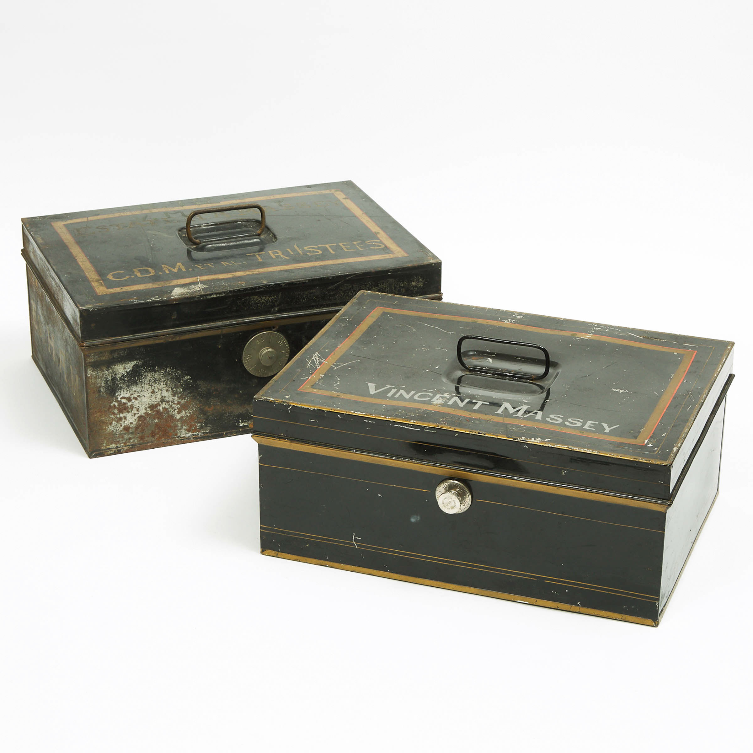 Two Massey Family Tole Dispatch Boxes, 19th and mid 20th centuries