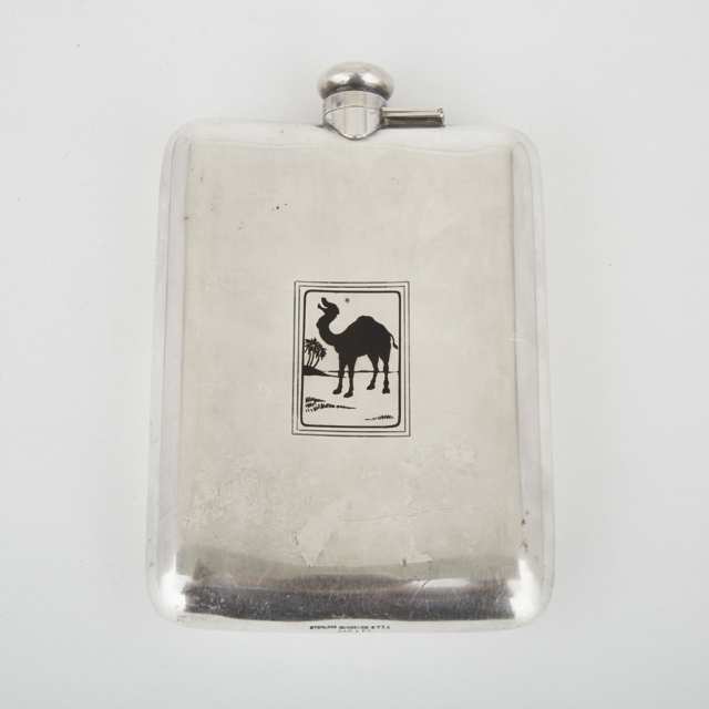 American Silver and Enamel Laughing Camel Spirit Flask, R. Blackinton & Co., North Attleboro, Mass., 1920s