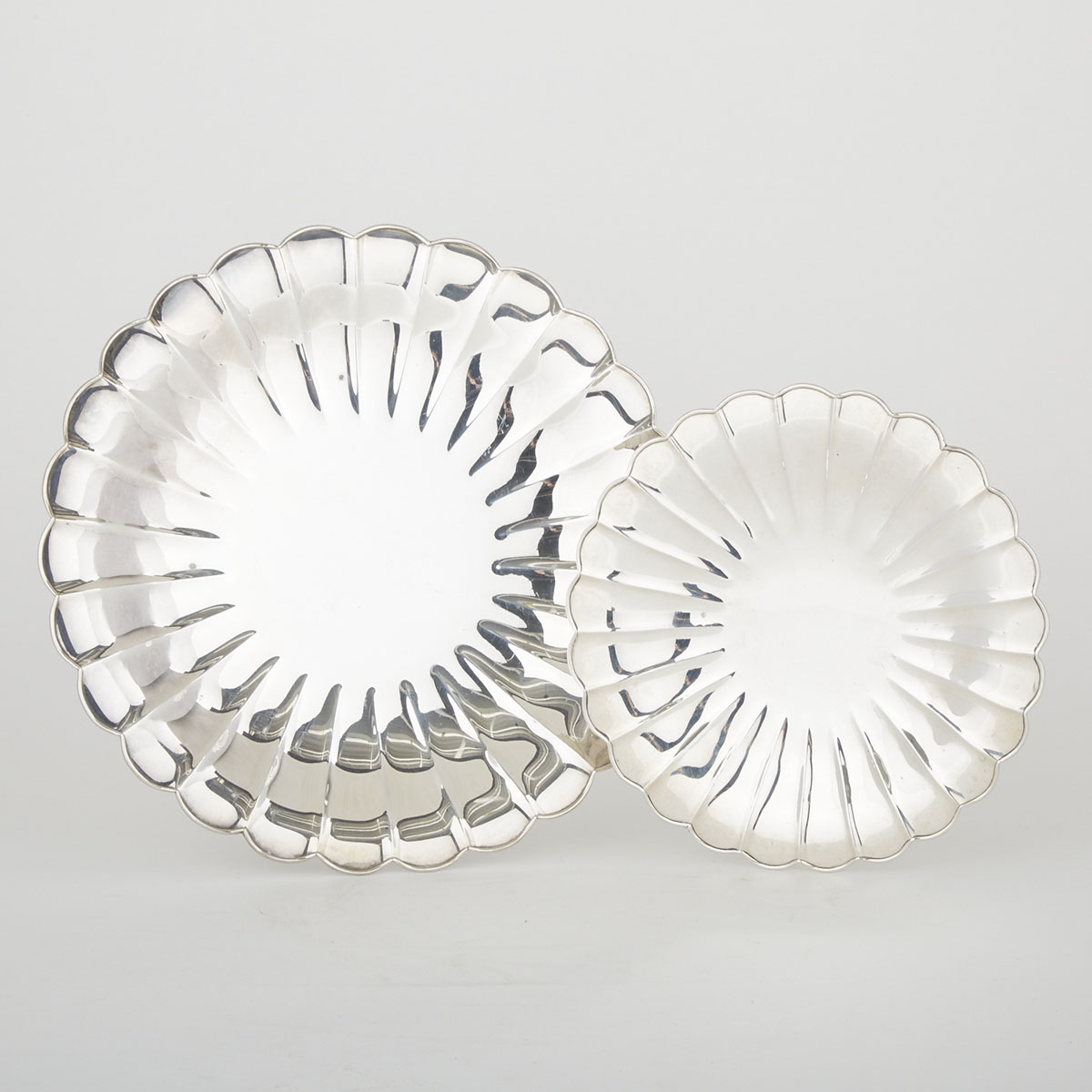 Two Japanese Silver Fluted Serving Plates, K. Uyeda, Tokyo, 20th century