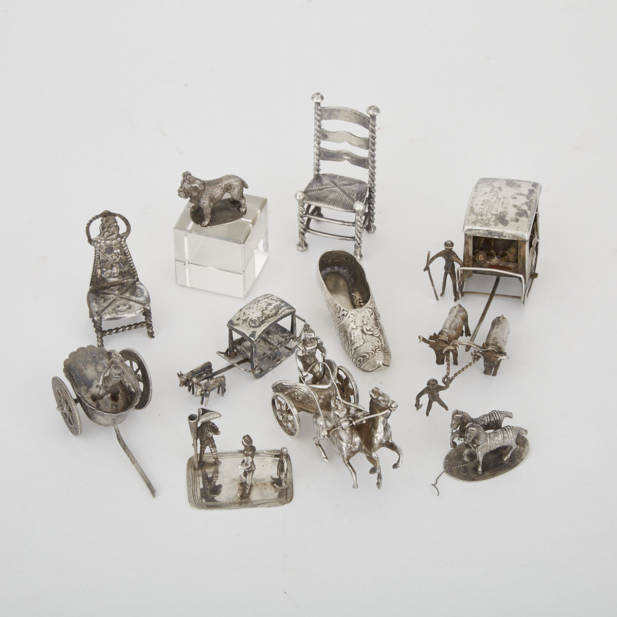 Group of Nine Dutch, English and Asian Silver Miniatures, 20th century