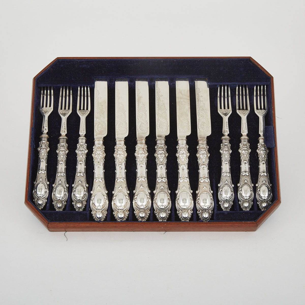 Six Victorian Silver Dessert Knives and Six Forks, Richard Martin & Ebenezer Hall, Sheffield, 1864-71