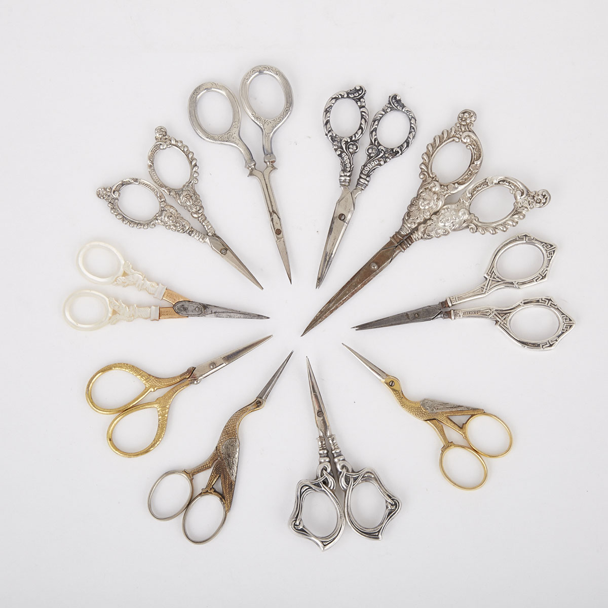 Ten Pairs Victorian and Later Sewing Scissors, 19th/early 20th centuries