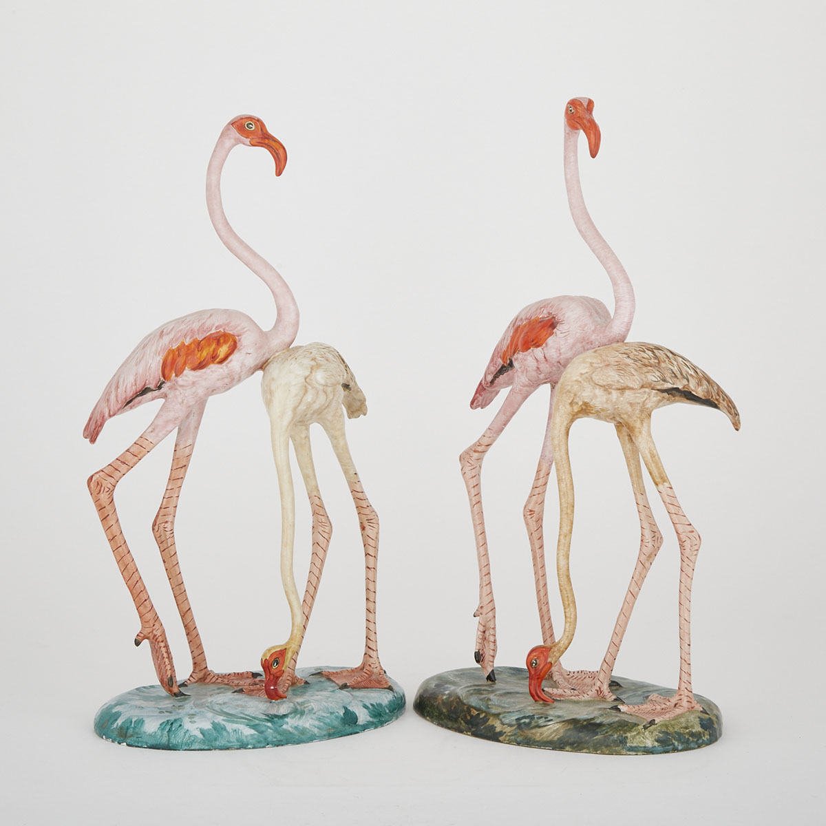 Pair of Zaccagnini Groups of Flamingos, mid-20th century