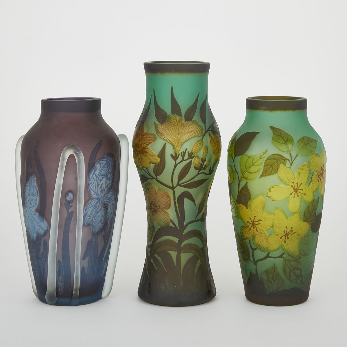 Three Romanian Cameo Glass Vases, 20th century