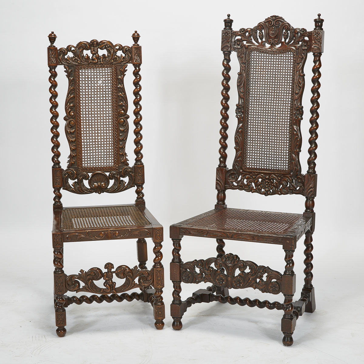 Near Pair of Victorian Renaissance Revival Carved Oak Hall Chairs, late 19th century