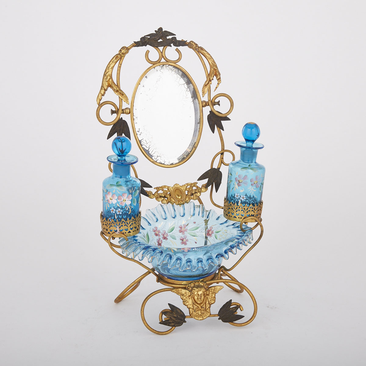 Victorian Gilt Wire Work and Enamelled Blue Glass Vanity Stand,c.1860