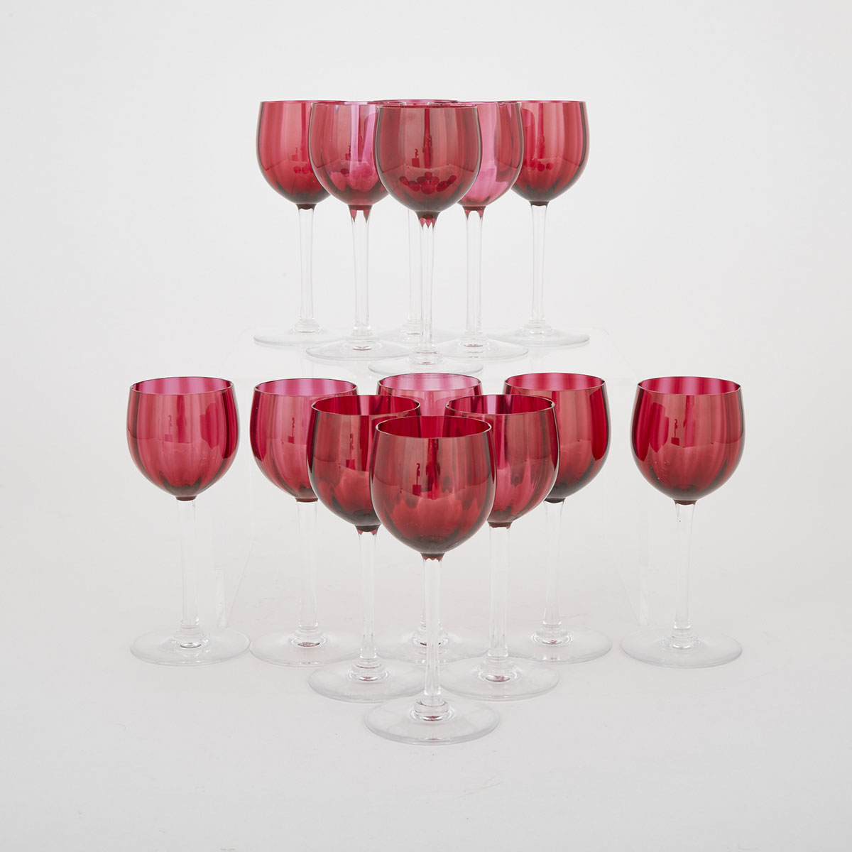 Fourteen Baccarat Red Glass Wines, 20th century