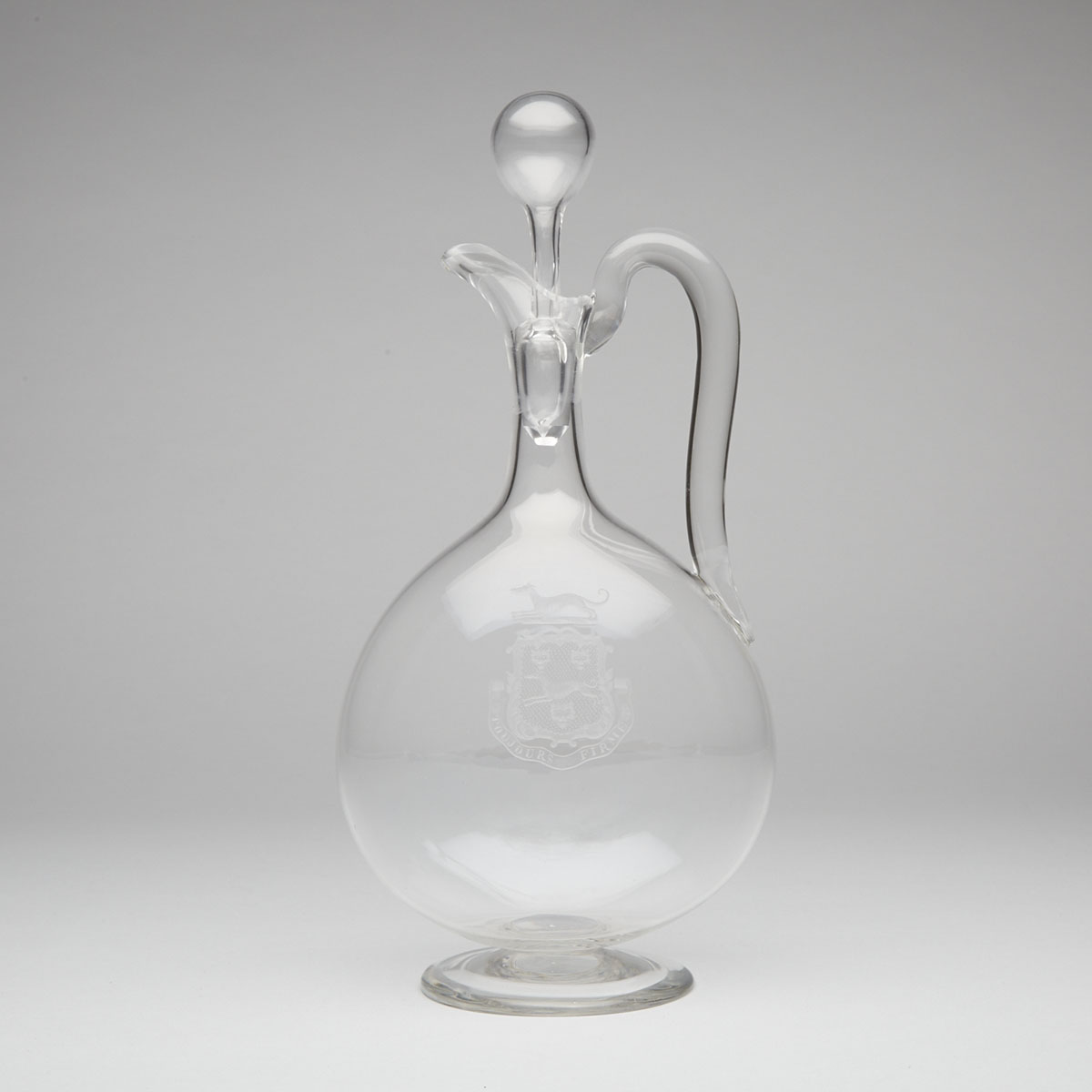 English Engraved Glass Armorial Claret Jug, late 19th century
