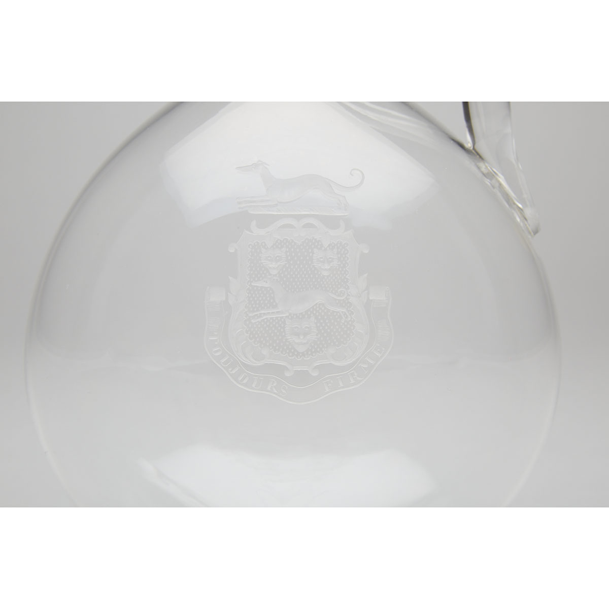 English Engraved Glass Armorial Claret Jug, late 19th century