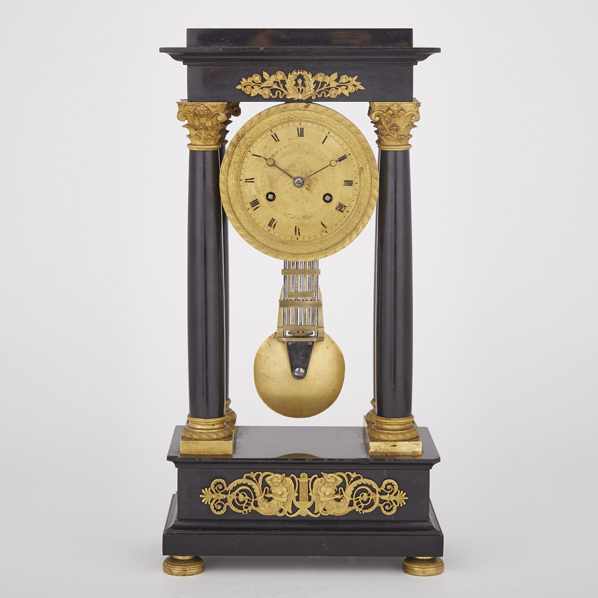 Charles X Ormolu Mounted Black Marble Portico Clock, c.1825