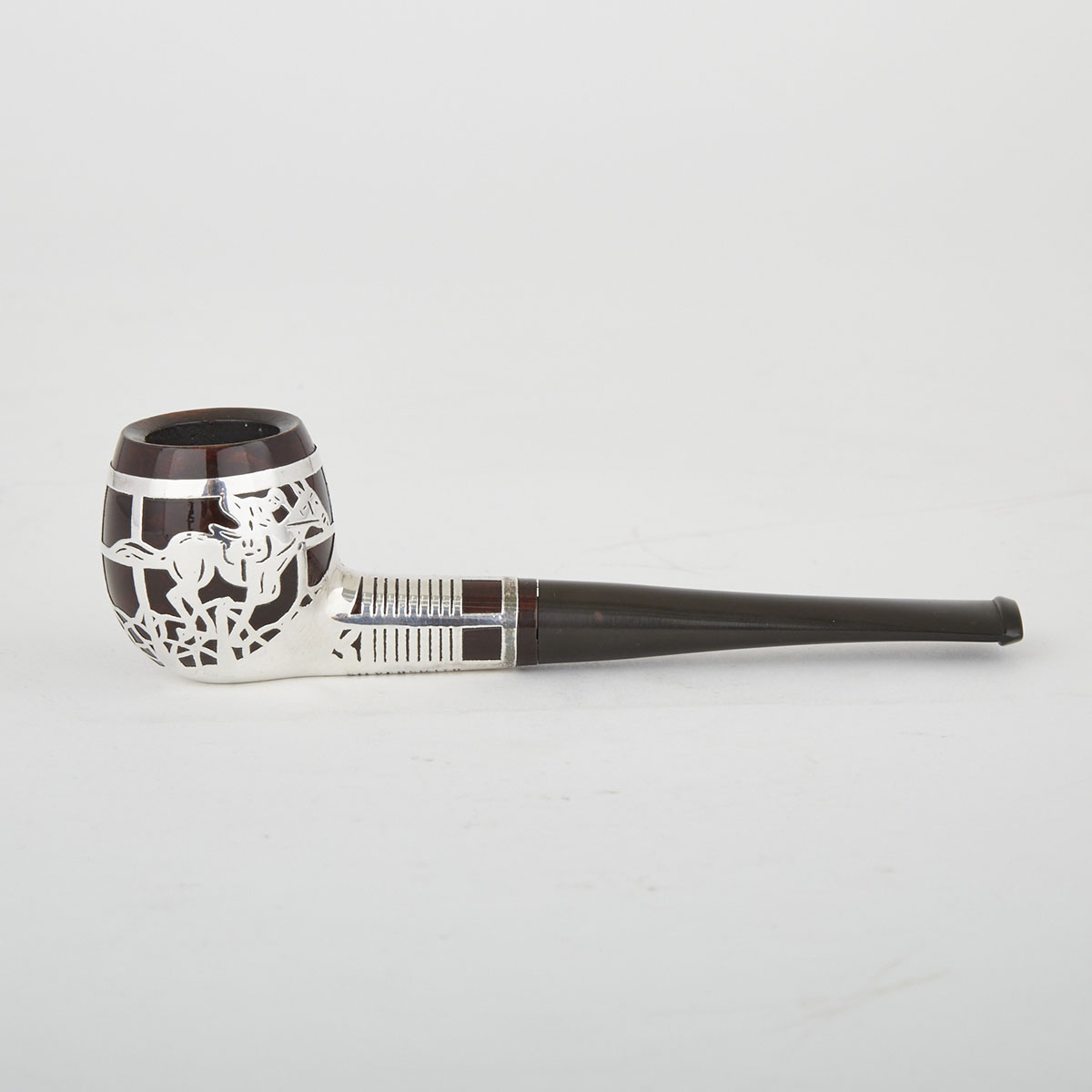 American Silver Overlaid Briar Tobacco Pipe, 20th century 
