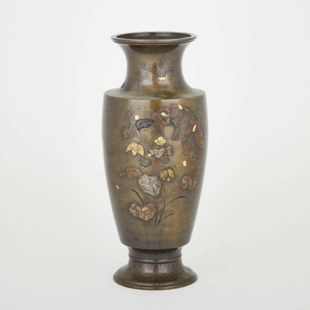A Japanese Silver Inlaid Bronze Vase, Meiji Period