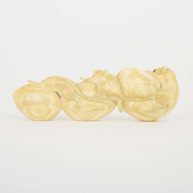 A Finely Carved Ivory Okimono of Mice, Early 20th Century