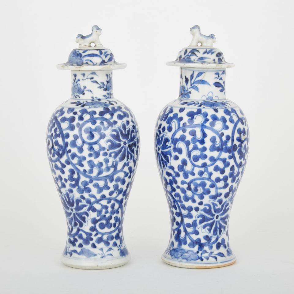A Pair of Blue and White Covered Jars, Late 19th/ Early 20th Century