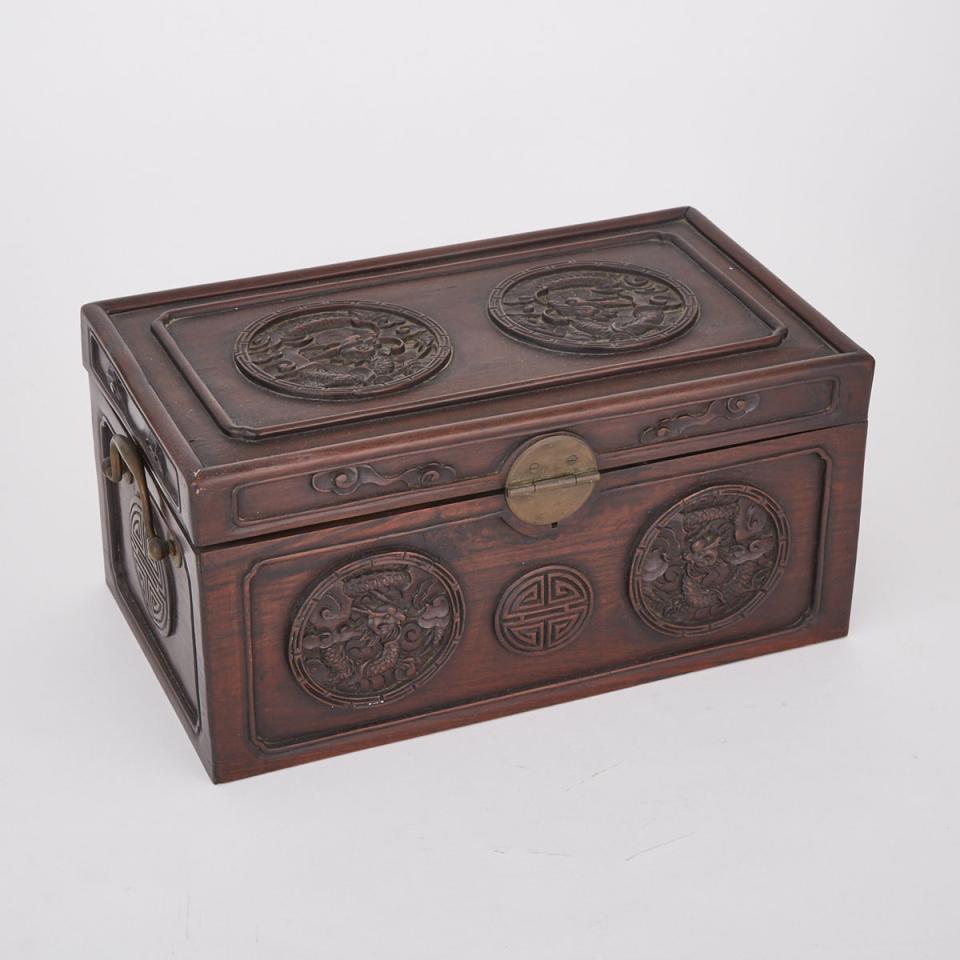A Carved Rosewood Dragon Longevity Box, Early 20th Century