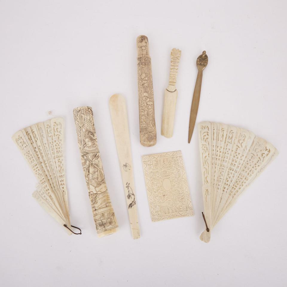 A Group of Chinese Bone and Ivory Accessories, 19th/20th Century