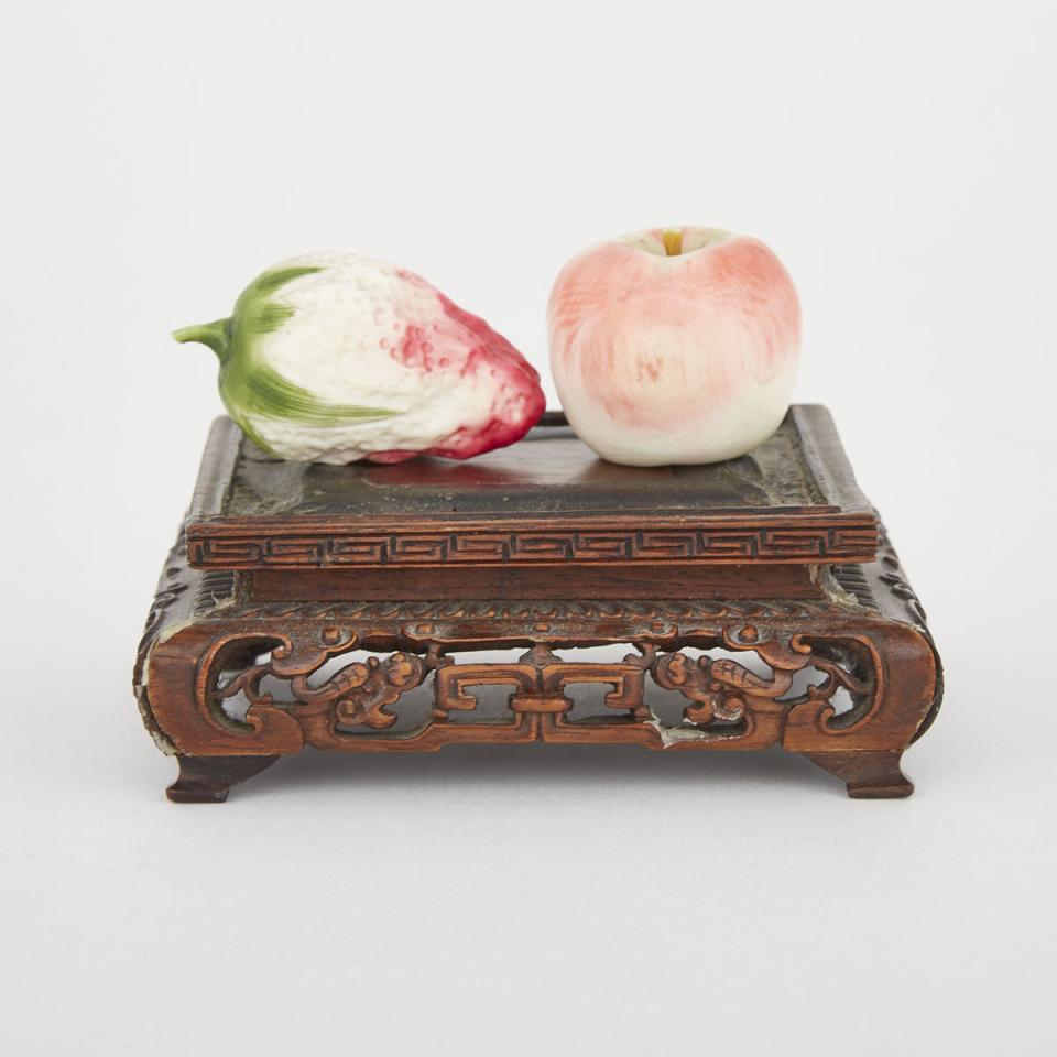 Two Interior-Carved Ivory Okimono of Fruit, Early 20th Century