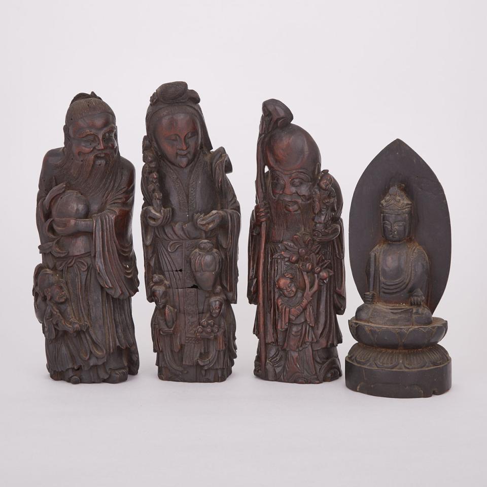 A Group of Four Carved Wood Figures, Early 20th Century
