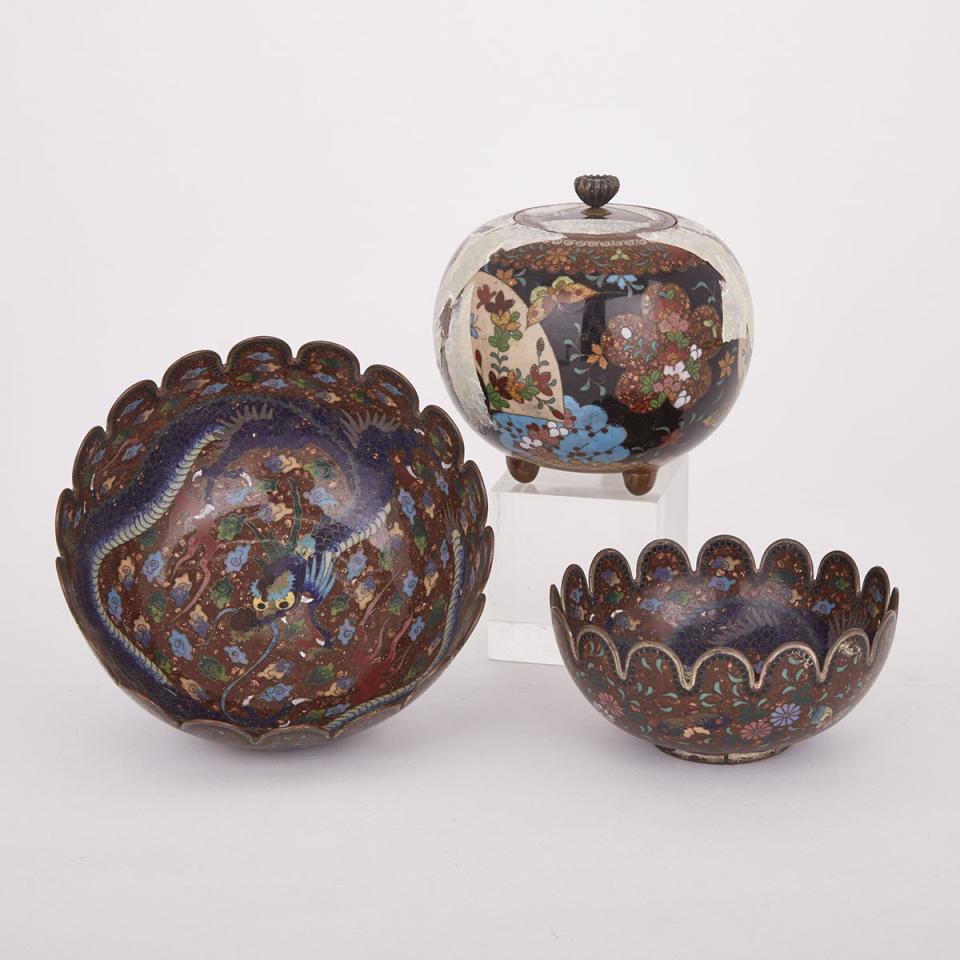 A Group of Three Japanese Cloisonné Wares