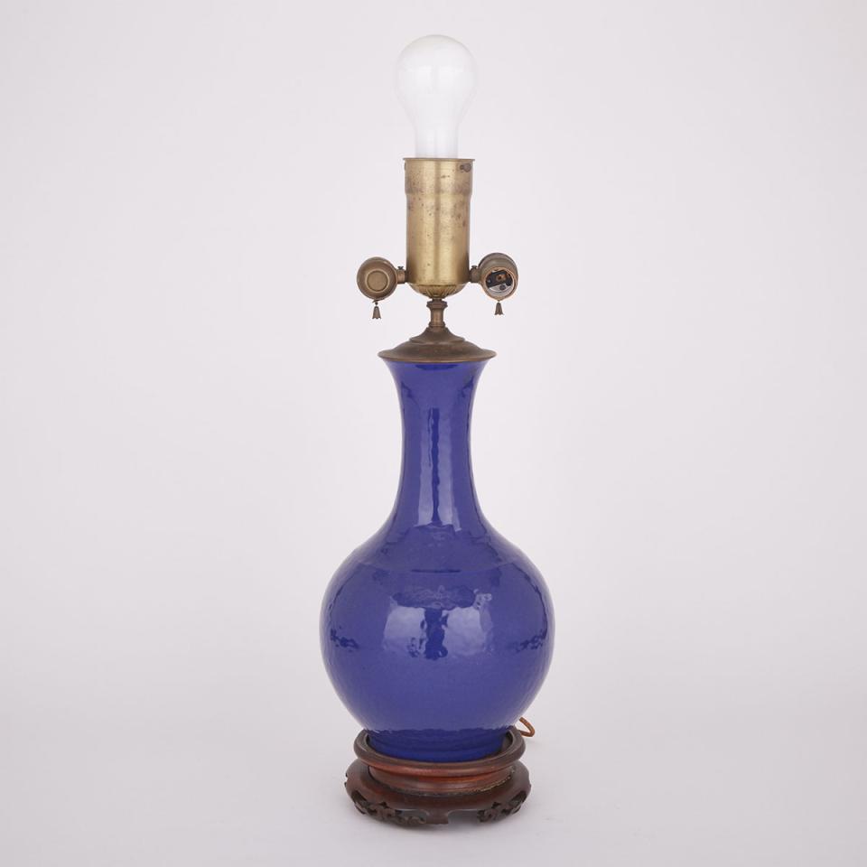 A Cobalt Blue Porcelain Vase Lamp