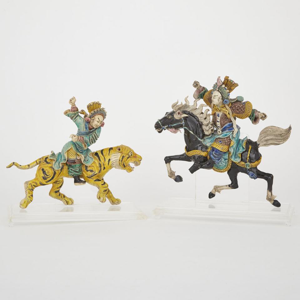 A Pair of Mounted Pottery Figures, Early 20th Century