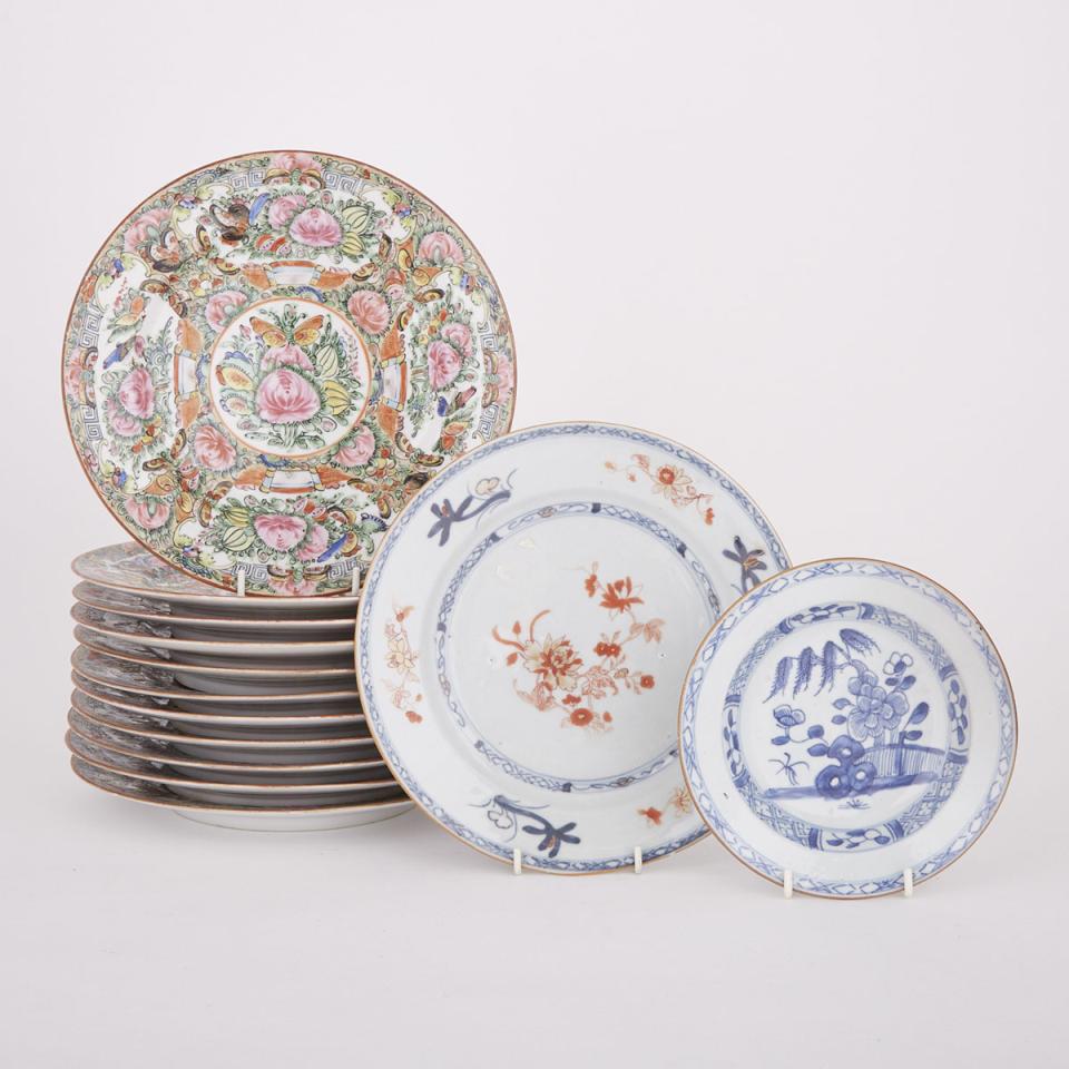 A Group of Thirteen Chinese Export Plates, 19th/20th Century
