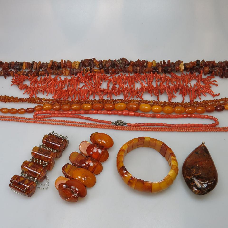 Small Quantity Of Amber And Coral Jewellery