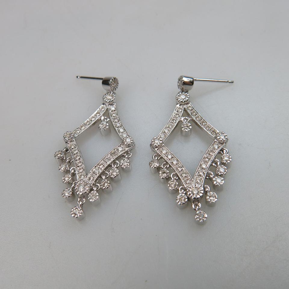 A Pair Of 14k White Gold Chandelier Earrings