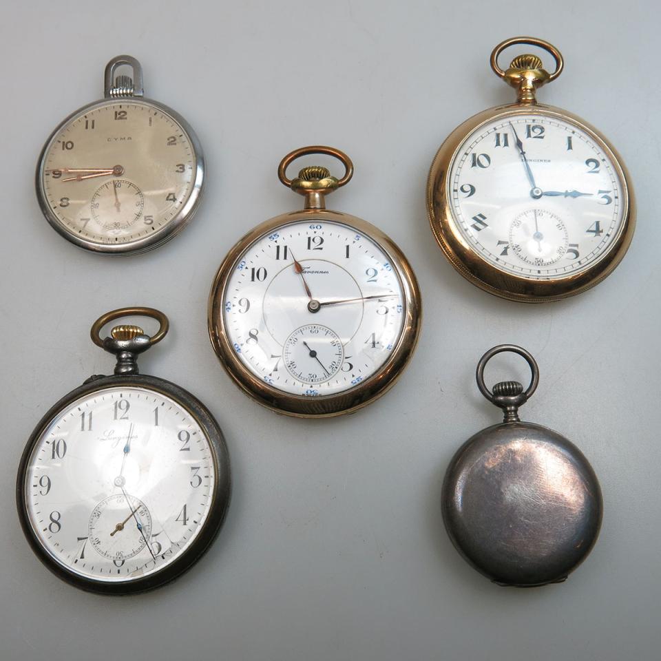 Two Tavannes And Three Longines Pocket Watches