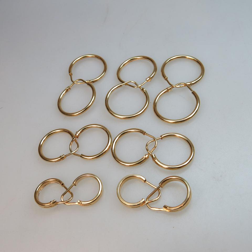 7 Pairs Of 18k Yellow Gold Hoop Earrings