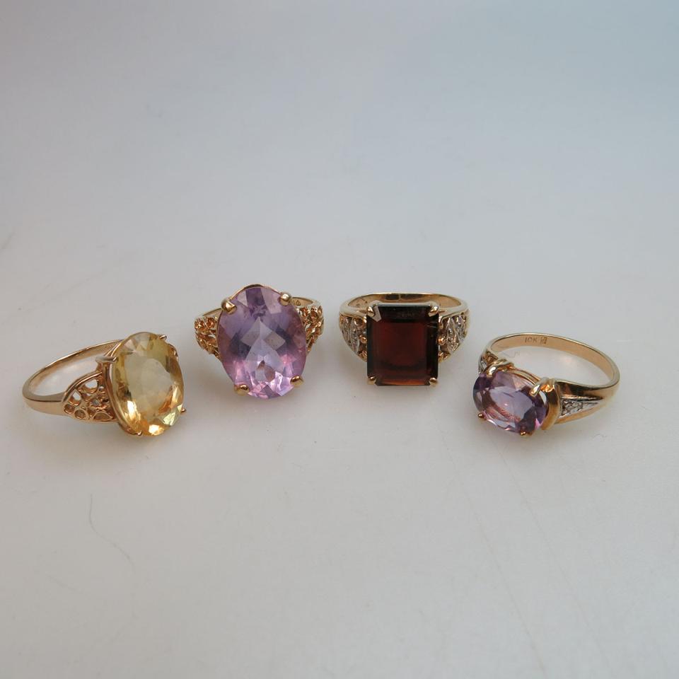 Four 10k Yellow Gold Rings