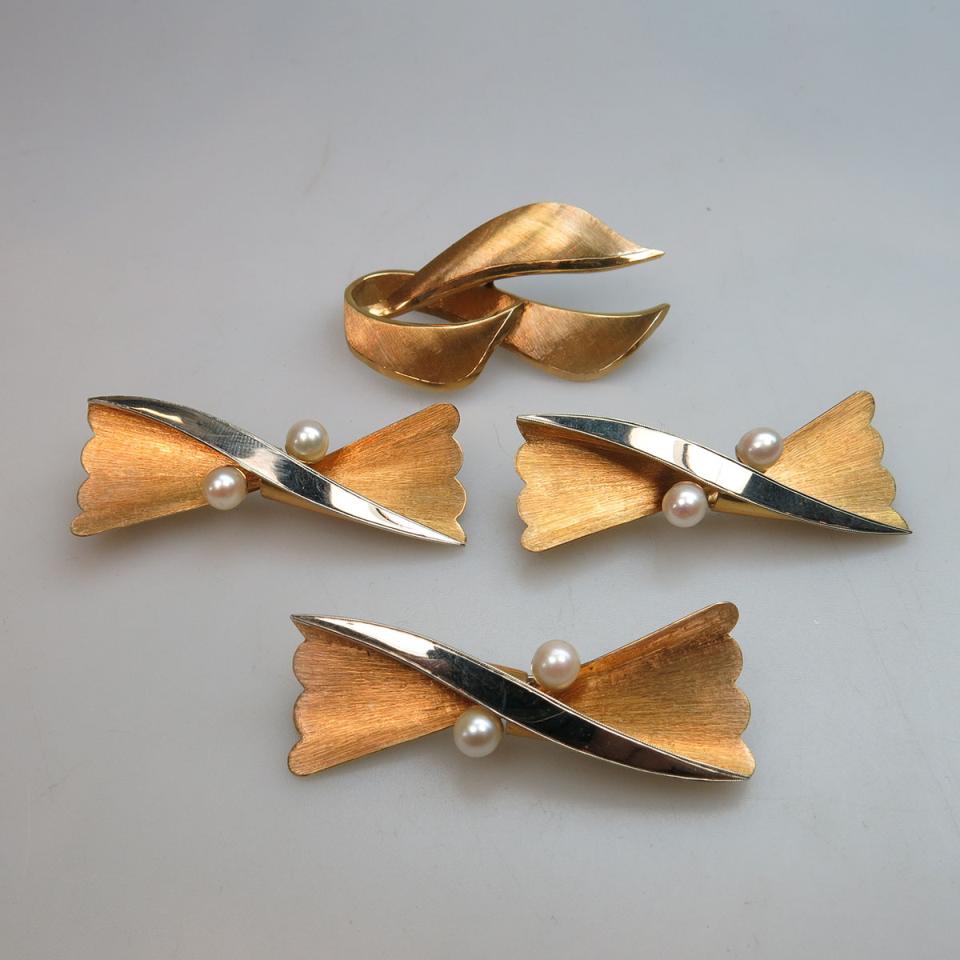 4x 18k Yellow And White Gold Brooches