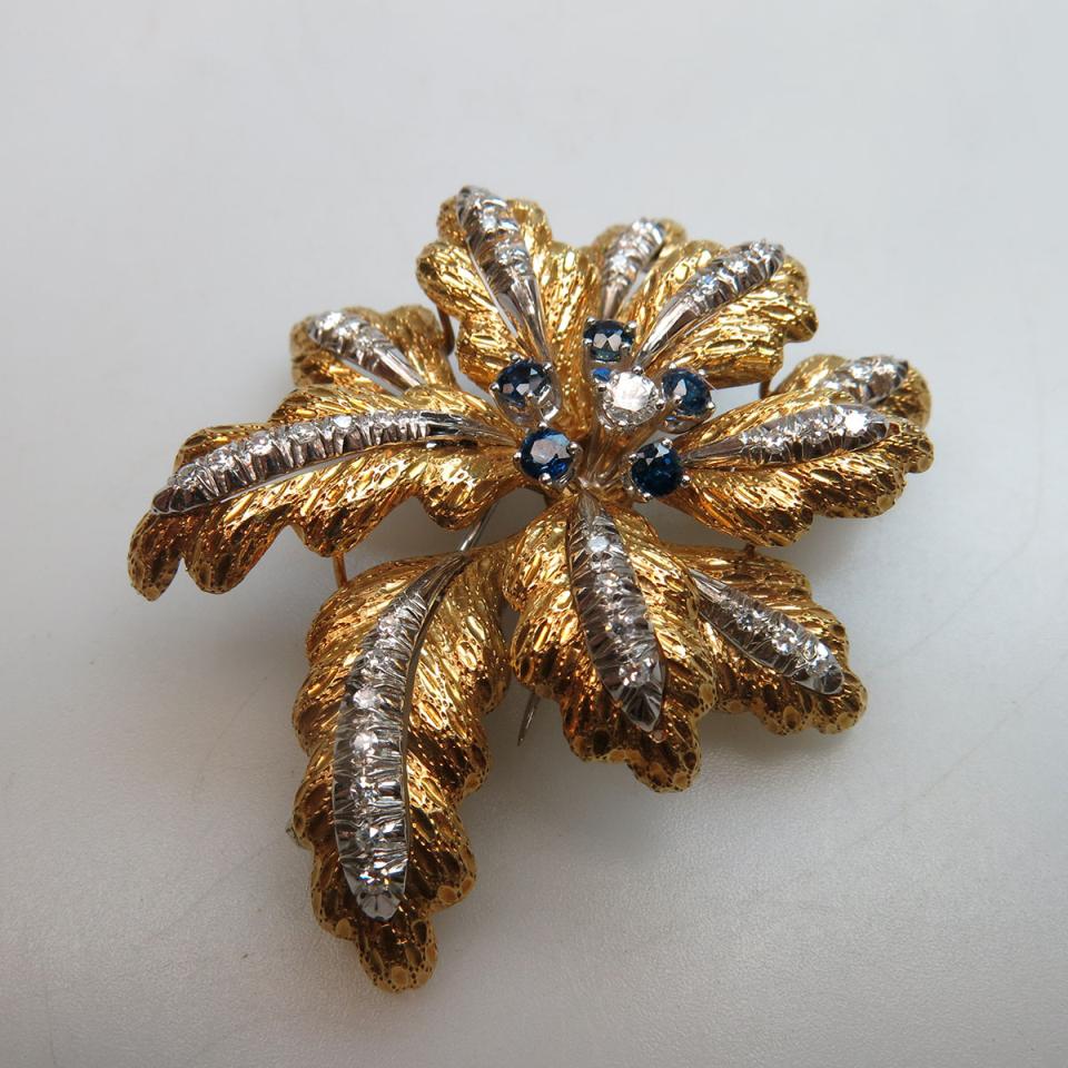 Italian 18k Yellow And White Gold Floral Spray Brooch