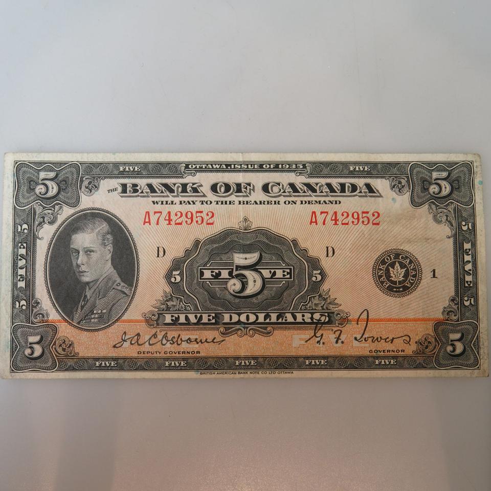 Canadian 1935 $5 Bank Note