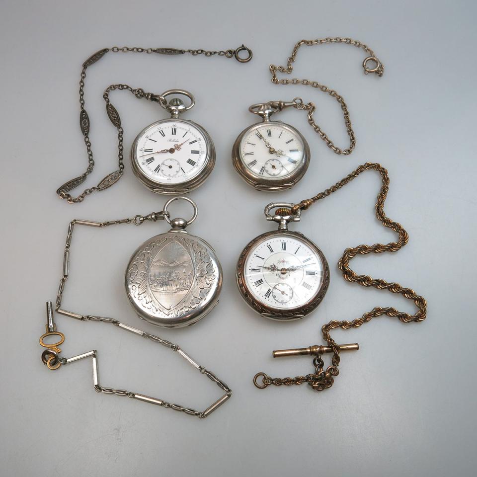 4 Various Pocket Watches In Silver Cases