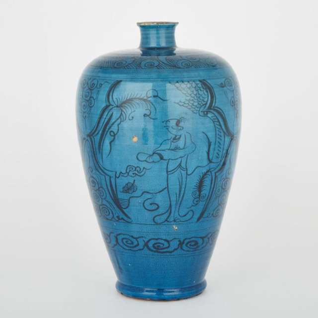 A Painted and Turquoise-Glazed ‘Cizhou’ Meiping Vase, Possibly Ming Dynasty