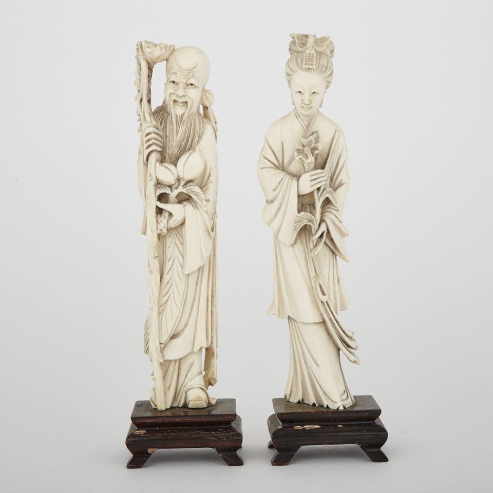 A Pair of Carved Ivory Immortals