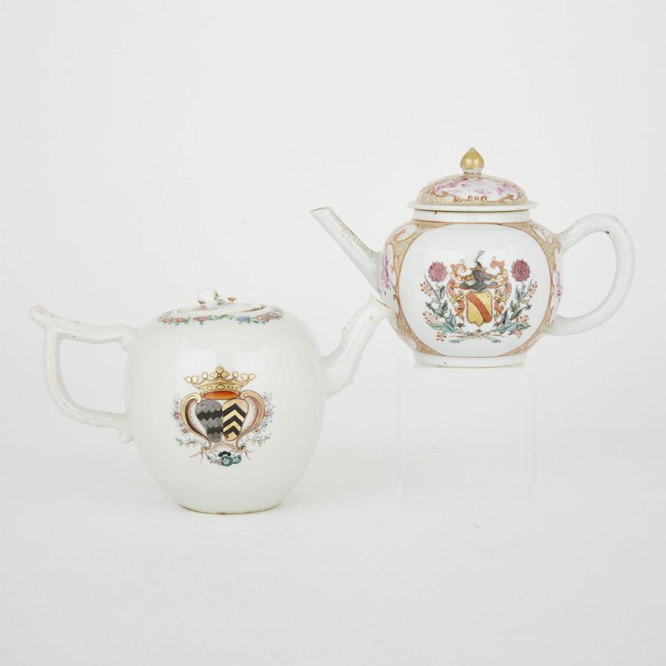 Two Chinese Export Armorial Teapots, 18th Century