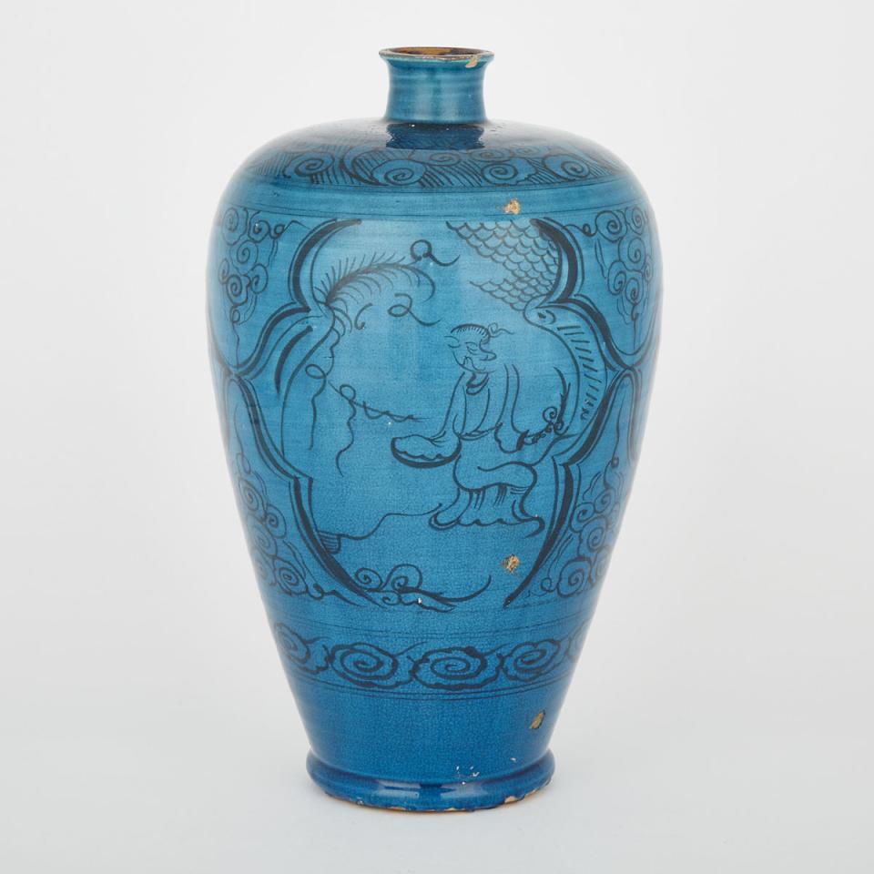 A Painted and Turquoise-Glazed ‘Cizhou’ Meiping Vase, Possibly Ming Dynasty