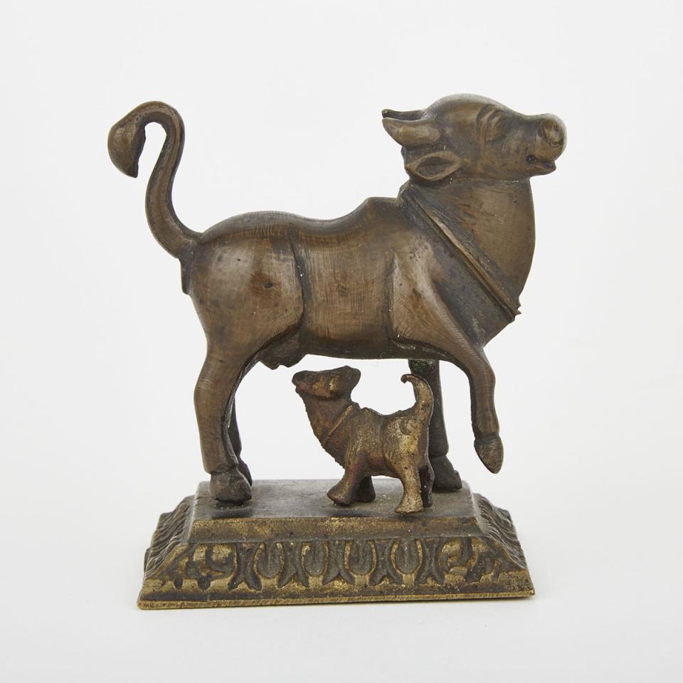 An Indian Bronze Group of a Buffalo and Calf, 18th Century