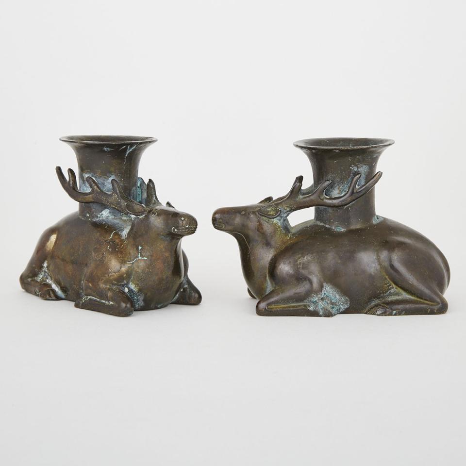 A Pair of Chinese Bronze Deer Censers, 19th Century