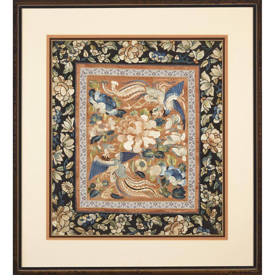 An Embroidered ‘Two Phoenix’ Panel, 19th Century