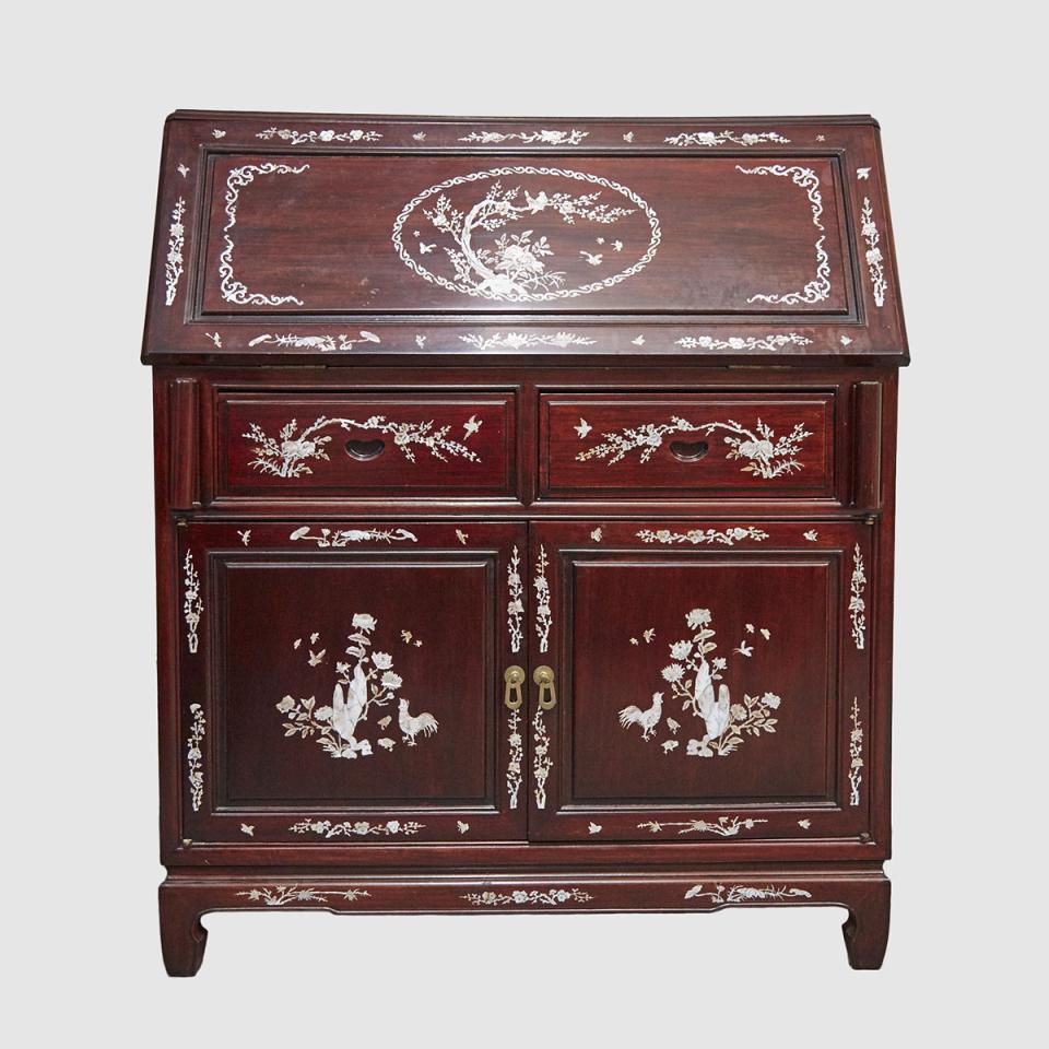 Chinese Export Abalone Inlaid Rosewood Writing Desk, mid 20th century