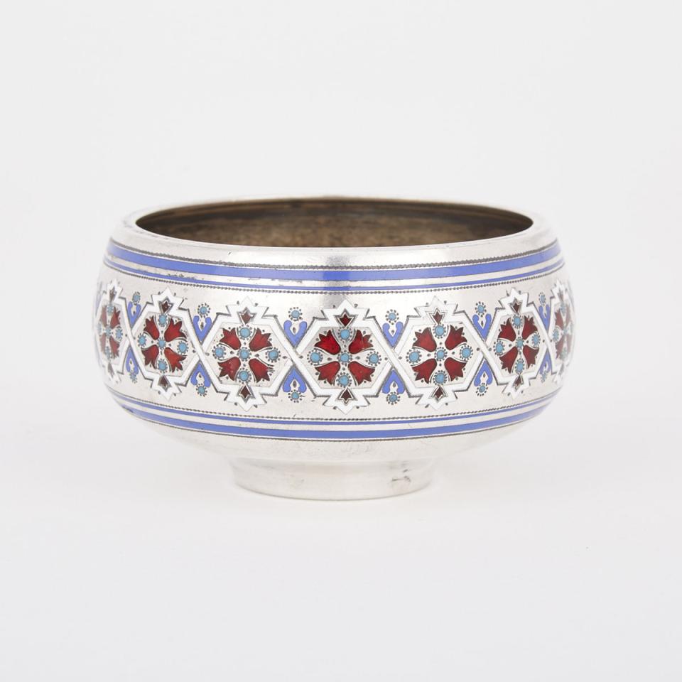 Russian Silver and Champlevé Enamel Small Bowl, Ivan Khlebnikov, Moscow, 1882