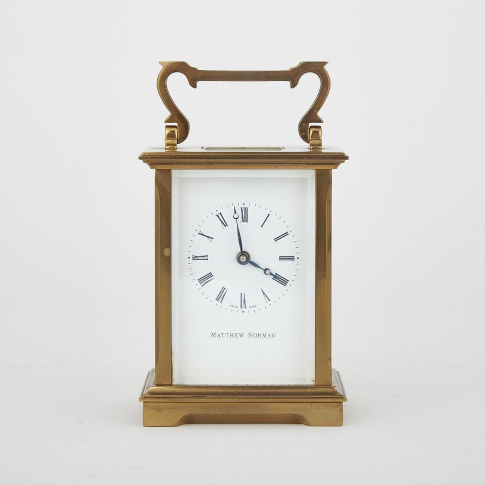 Swiss Matthew Norman Lacquered Brass Carriage Clock, late 20th century