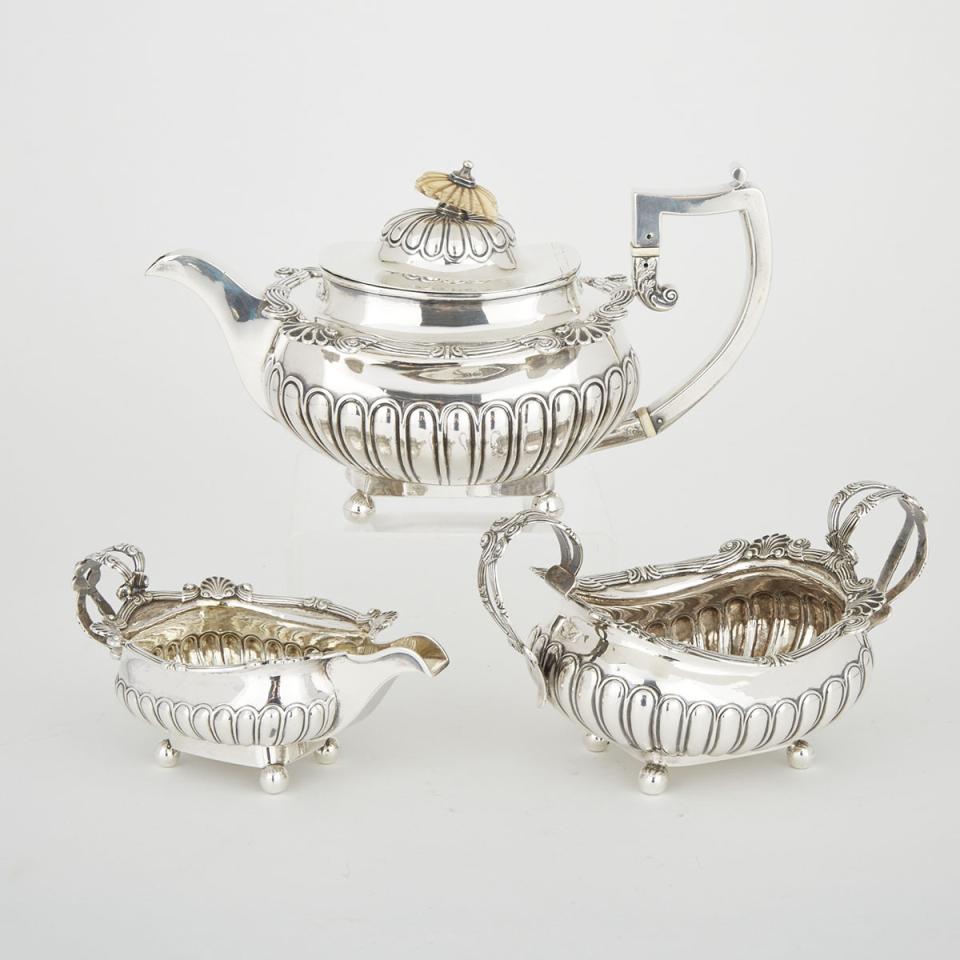 Assembled George III/IV Silver Tea Service, Robert & Samuel Hennell, London, 1809 and William Nolan (for William Law), Dublin, 1813/27