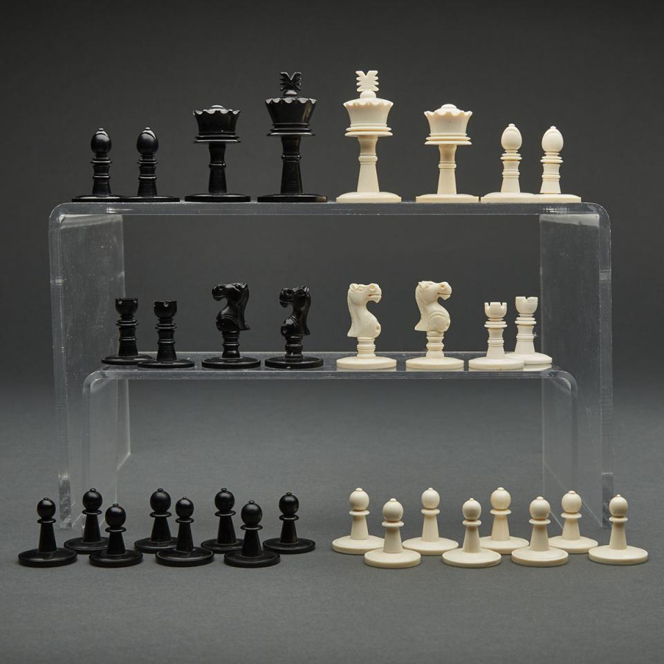 English Turned and Carved Ivory ‘Staunton’ Type Chess Set, 19th century