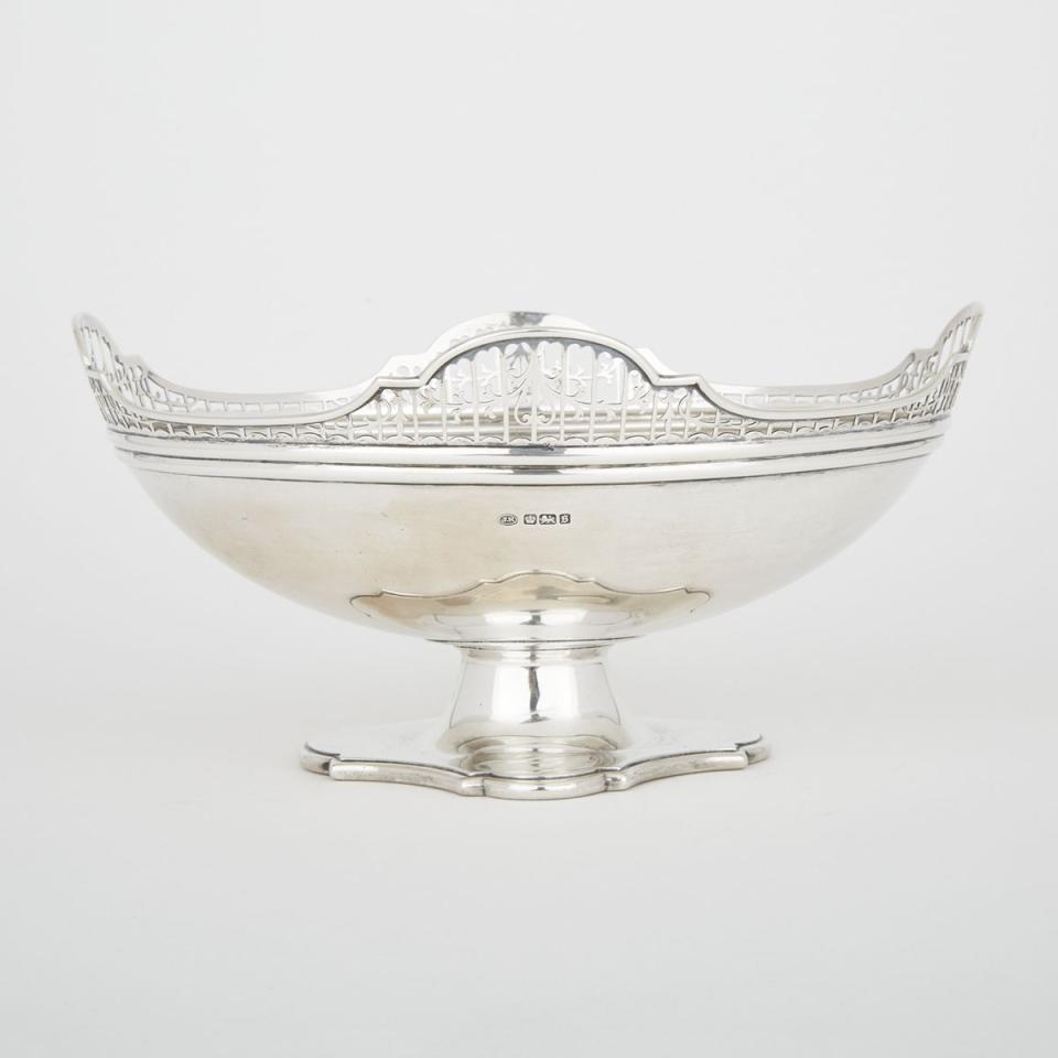 English Silver Oval Footed Bowl, John Round, Sheffield, 1910
