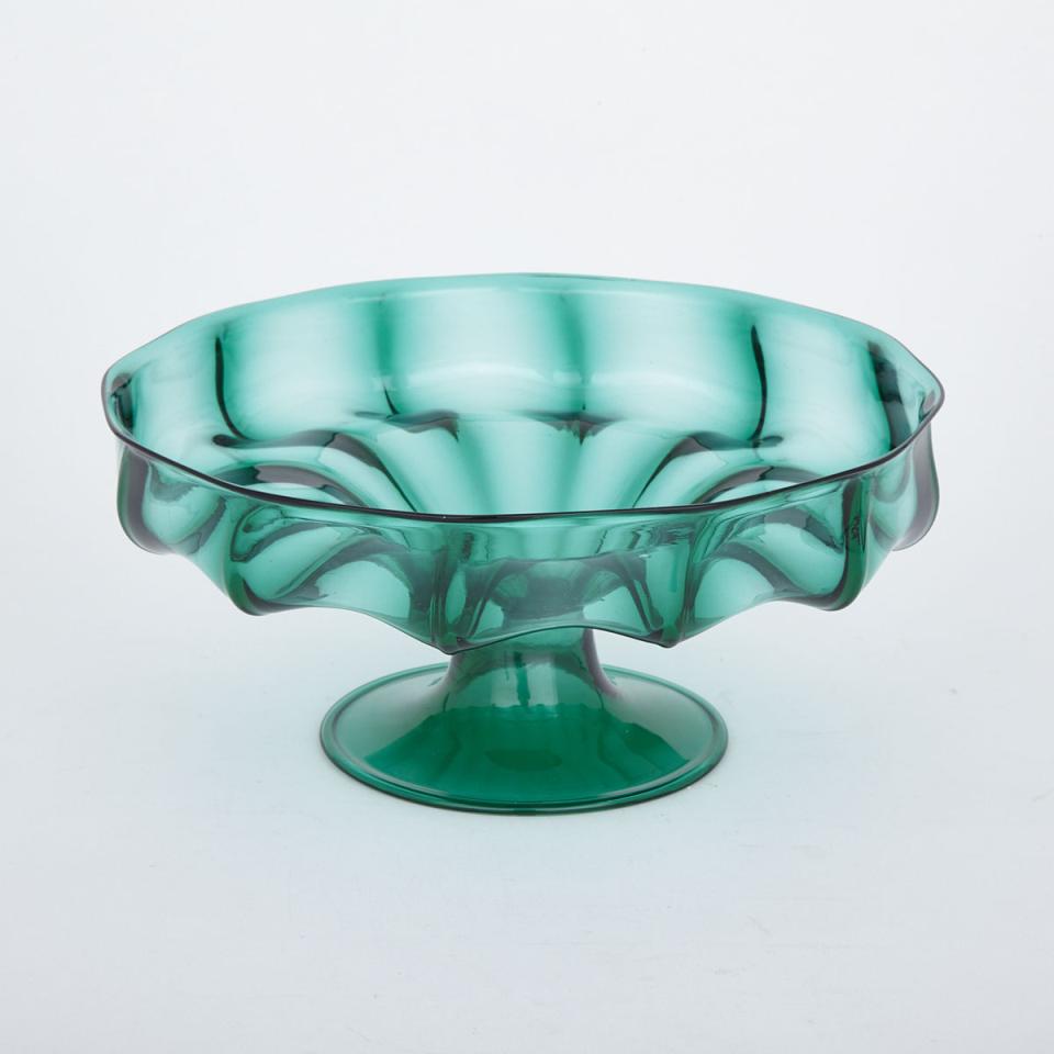Italian Green Glass Footed Bowl, 20th century